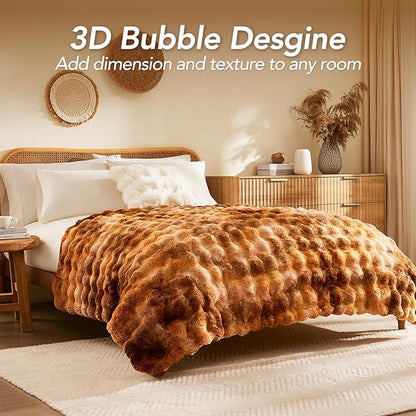 L'AGRATY Faux Fur Throw Blanket: 60" x 80" Luxury Soft Fluffy Thick Rabbit Fur Blankets for Twin Bed Couch - Cozy Plush Bubble Blankets for Home Decor: Warm Flannel Fleece Decorative Blanket
