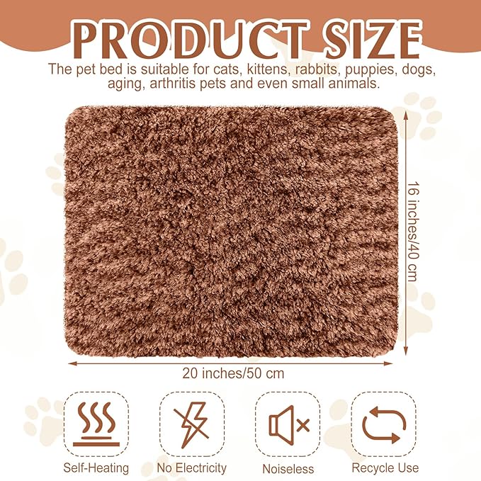 Drydiet 4 Pack Self Warming Cat Pads Self Heating Cat Mat Washable Homeless Dogs Thermal Pads Kennel Pad Reflects Body Heat Warm Crate Bed Mat for Indoor Outdoor Pet(Brown,16 x 20 Inch)