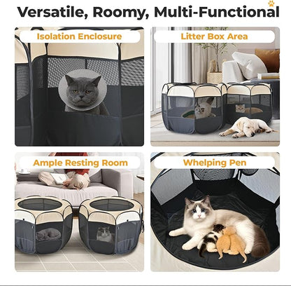 2-in-1 Pop Up Cat Playpen, Detachable into 2 Separate Pens, Assembly-Free Portable Puppy House Collapsible Dog Crates Pet Pen Tent Kennel Kitten Enclosure Cage Indoor Outdoor Foldable(S)