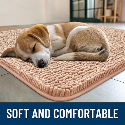 Smiry Dog Door Mat for Muddy Paws 59x24, Absorbs Moisture and Dirt Doormat, Non-Slip Washable Quick Dry Chenille Front Door Mat Indoor Entrance, Entryway Carpet for Inside Floor, Peach