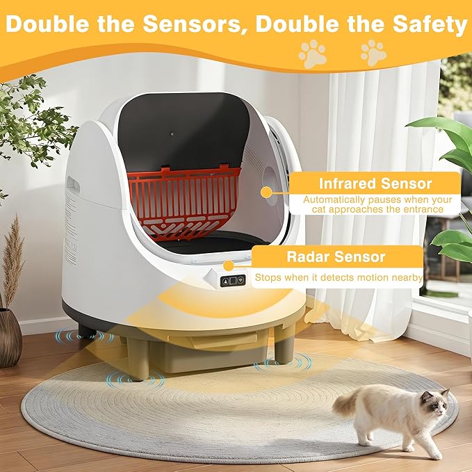 Open Top Self-Cleaning Litter Box with 80L Large Capacity for Multiple Cats, Features Odor-Free Waste Disposal, Safety Sensor, App Control via 2.4 GHz Wi-Fi, Includes 2 Roll Garbage Bags