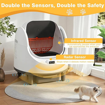 Open Top Self-Cleaning Litter Box with 80L Large Capacity for Multiple Cats, Features Odor-Free Waste Disposal, Safety Sensor, App Control via 2.4 GHz Wi-Fi, Includes 2 Roll Garbage Bags