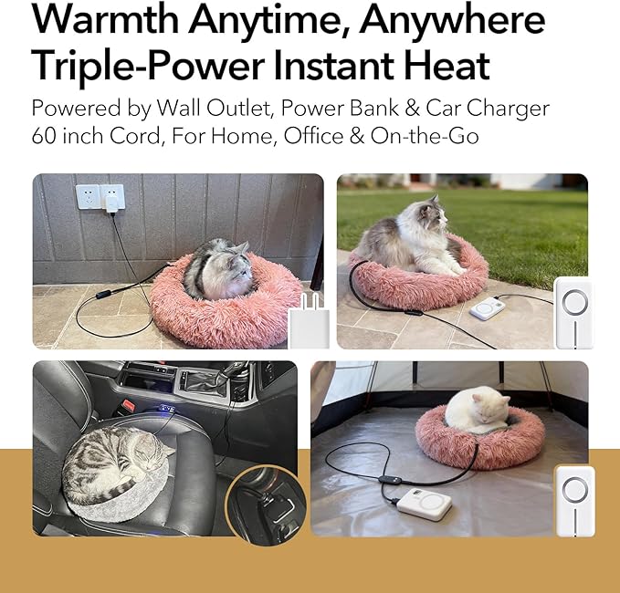 USB Pet Heating Pad – Turns Any Pet Bed Heated (Use Inside Bed), 5V/2A Required, 5-Temp & Timer, 140°F Auto Shut-Off, Waterproof Warmer for Cats/Dogs, Power Bank/Wall/Car Powered (12"x16")