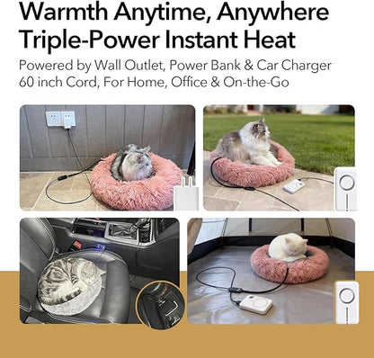USB Pet Heating Pad – Turns Any Pet Bed Heated (Use Inside Bed), 5V/2A Required, 5-Temp & Timer, 140°F Auto Shut-Off, Waterproof Warmer for Cats/Dogs, Power Bank/Wall/Car Powered (8"x11.5")