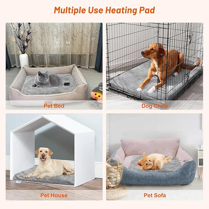 Pet Heating Pad for Cats Dogs, Electric Heated Dog Bed Indoor with Timer, 9 Level Temperature Heated Pet Bed with Chew Resistant Cord, Auto Power-Off Dog Cat Heating Pad