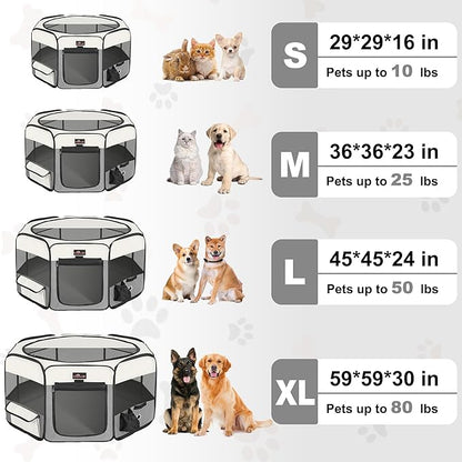 Aivituvin Dog Playpen Foldable Pet Play Pens with Carrying Bag for Cat, Puppies, Rabbits, Chickens, Durable Portable Pet Tent for Travel Camping Indoor/Outdoor Grey L