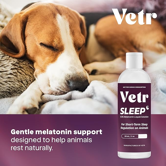 Vetr Sleep Melatonin for Dogs & Cats - Roasted Chicken Flavor - Liquid Calming Drops, Dog Sleep Aid, Anxiety Relief Supplement (60mL)