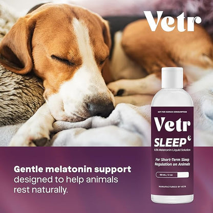Vetr Sleep Melatonin for Dogs & Cats - Roasted Chicken Flavor - Liquid Calming Drops, Dog Sleep Aid, Anxiety Relief Supplement (60mL)