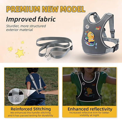 Safety Walking Harness for Kids 3-6, Anti-Elopement Vest Harness for Autism Special Needs ADHD, Reflective Leash with Grab Handle for Autistic, Active Children, Adjustable Tether for Travel and Crowds