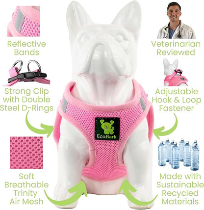 EcoBark Teacup Dog Harness - Luxury Step in Dog Harnesses XXXS - Reflective and Adjustable Vest Harness - Soft Mesh Halter Harness Vest for Puppies & Dogs (Baby Pink)