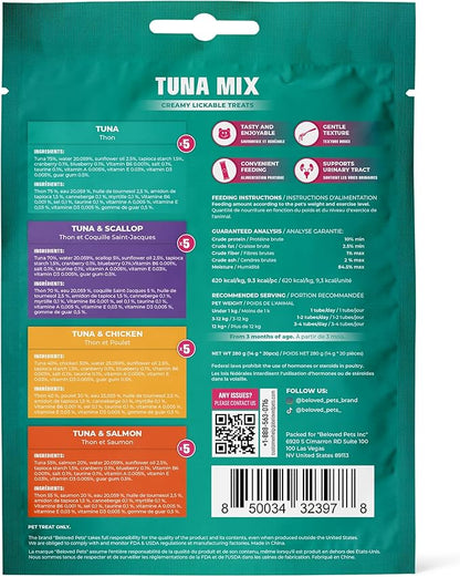 Beloved Pets Creamy Lickable Cat Treats & Wet Food Squeeze Tubes – Liquid Kitten Snacks, Urinary Tract Care, Multivitamin Treats for Cats, & Small Dogs, Lick Up 20 Sticks Tuna Mix