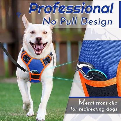 Eagloo Dog Harness for Large Dogs, No Pull Service Vest with Reflective Strips and Control Handle, Adjustable and Comfortable for Walking, No Choke Pet Harness with 2 Metal Rings, Blue & Orange, L