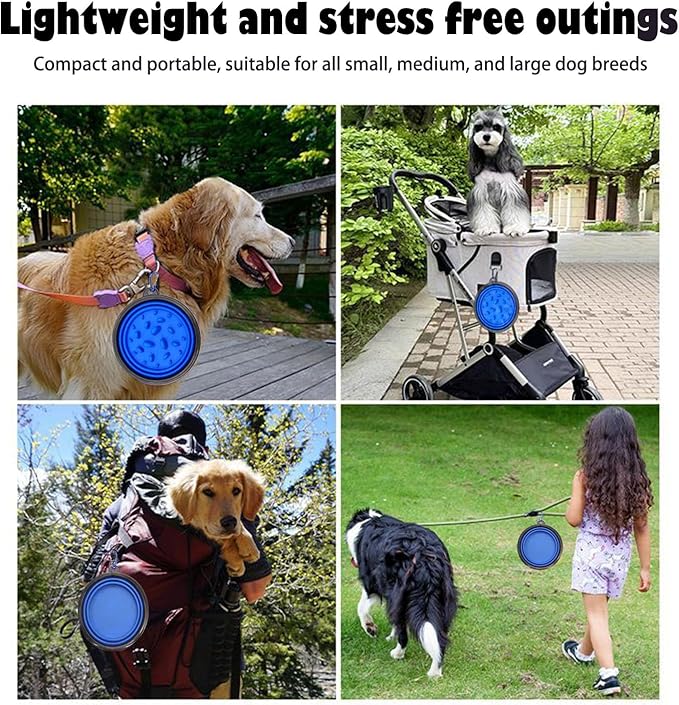 Pet Blue Collapsible Bowl Double Set - Slow Feeder Anti-Choke Bowl + Outdoor Portable,Foldable Dog Drinking,Slow Speed,Food&Dog pet Folding,Convenient,Foldable （Blue）