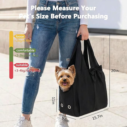 Dog Purse Carrier for Small Dogs, Soft Dog Tote Bag Carrier with 4 Large Pockets, No Collapse, Lightweight, Smart Zipper Lock, Comfortable Puppy Cats Rabbit Carrier for Travel, Outdoor(Black)