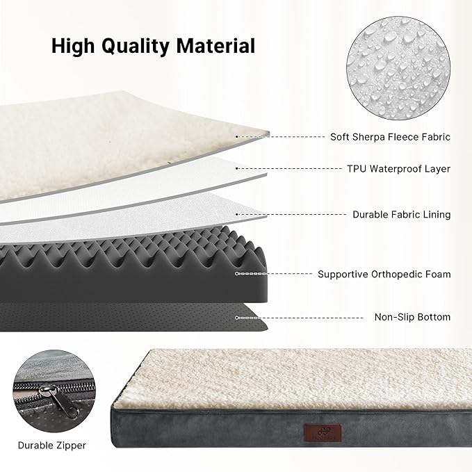 Figopage Dog Beds Large Sized Dog Bed for Crate Large Dogs Bed Orthopedic Washable Pet Beds Waterproof Dogs Crate Pad Mat with Removable Cover Anti-Slip Bottom, 41 x 27 Inch