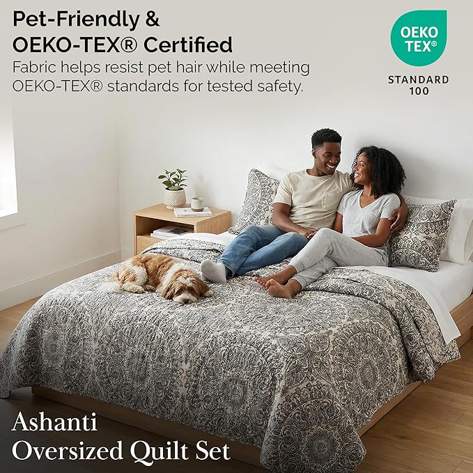 Southshore Fine Living, Inc. Ashanti Collection Oversized King Quilt Bedding Set, Soft Fabric, Lightweight Bedspread 3-Piece, Two Matching Shams (108 in Wide x 98 in Long), King/California Size, Grey