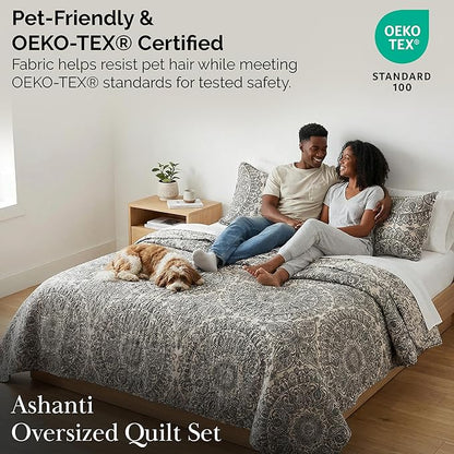 Southshore Fine Living, Inc. Ashanti Collection Oversized King Quilt Bedding Set, Soft Fabric, Lightweight Bedspread 3-Piece, Two Matching Shams (108 in Wide x 98 in Long), King/California Size, Grey