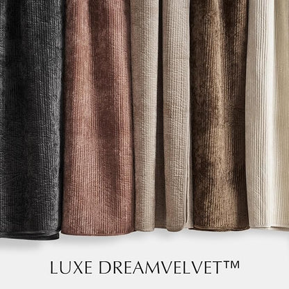 EverGrace Velvet Quilt Set King Size, Luxurious Soft Quilted Bedding Sets, Lightweight Velvet Comforter for All Season, Striped Channel Bedspread Coverlet with 2 Shams, Mushroom Brown