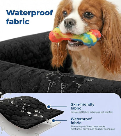 Dog Car Seat for Small Medium Dogs, Travel Pet Car Bed with Removable Waterproof Cover, Memory Foam Dog Booster Seats Up to 35 lbs, Safety Belt and Storage Pocket(Black)
