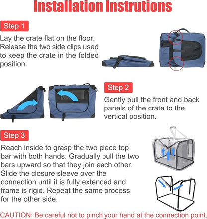 Prutapet Large Cat Carrier 24"x16.5"x16.5" Portable Dog Crate for Small Medium Dogs Collapsible Traveling Pet Crate with Collapsible Bowl