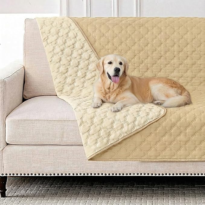 FunFurry Waterproof Dog Blanket, Couch Cover for Dogs Washable, Reversible Dog Bed Cover, Couch Furniture Protector. (Dark＆Light Beige, 52 X 82 Inch - 1 Pack)