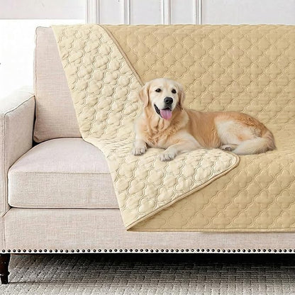 FunFurry Waterproof Dog Blanket, Couch Cover for Dogs Washable, Reversible Dog Bed Cover, Couch Furniture Protector. (Dark＆Light Beige, 52 X 82 Inch - 1 Pack)