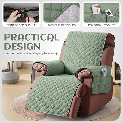 KinCam 100% Waterproof Recliner Chair Cover, Reclining Couch Covers for Pets, Dogs, Recliner Couch Slipcover Furniture Protector with Elastic Straps for Kids(23.6", Sage Green)