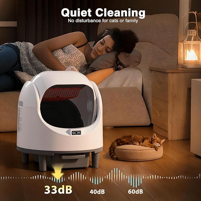 Open Top Self-Cleaning Litter Box with 80L Large Capacity for Multiple Cats, Features Odor-Free Waste Disposal, Safety Sensor, App Control via 2.4 GHz Wi-Fi, Includes 2 Roll Garbage Bags