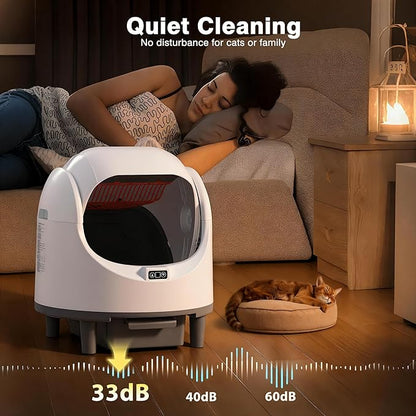 Open Top Self-Cleaning Litter Box with 80L Large Capacity for Multiple Cats, Features Odor-Free Waste Disposal, Safety Sensor, App Control via 2.4 GHz Wi-Fi, Includes 2 Roll Garbage Bags