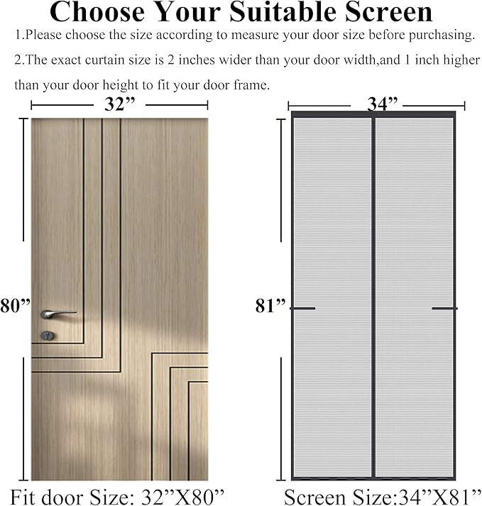 Mpmedo Magnetic Screen Door Upgraded-Model Full Strip Magnets,Fiberglass Heavy Duty Mesh Screen Doors Magnets,Retractable Door Screen Magnetic Closure for Single Front Patio Fit Doors to 32x80
