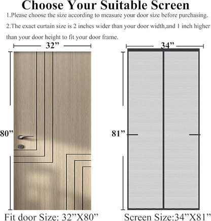 Mpmedo Magnetic Screen Door Upgraded-Model Full Strip Magnets,Fiberglass Heavy Duty Mesh Screen Doors Magnets,Retractable Door Screen Magnetic Closure for Single Front Patio Fit Doors to 32x80