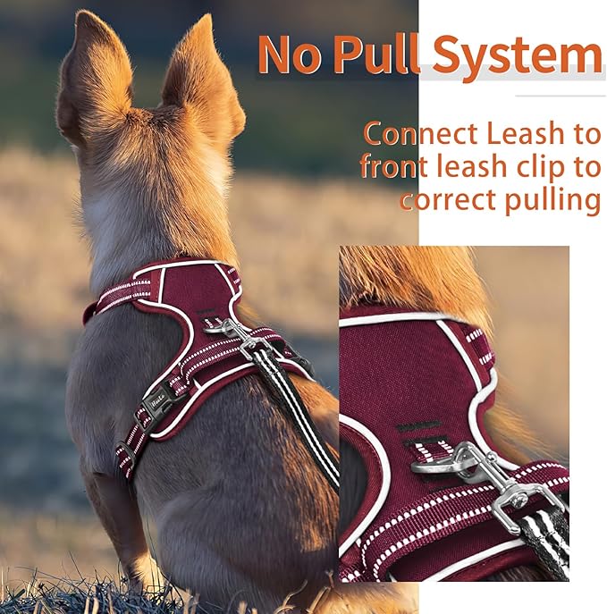 HEELE Dog Harness for Medium Dogs No Pull Dog Vest Harness with Soft Padded Handle Reflective for Outdoor Training, Burgundy Red, M