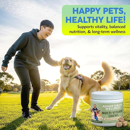 Asher House Wellness Dog Multivitamin Chews - Dog Vitamins and Supplements, Soft Chew for Pet Dogs with Probiotics, Flaxseed, Colostrum - Comprehensive Health Support from Puppy to Senior, 120 Chews