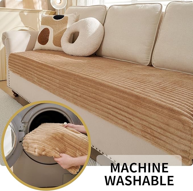 HAOMAIJIA Waterproof Couch Cover for Dogs Washable,Faux Fur Pet Couch Covers for Sofa,Soft Dog Bed Cover Non-Slip Couch Covers for 3 Cushion Couch Sofa Pet Friendly (Khaki, 35" x 95" 1 Pack)