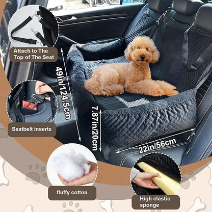 Suzile Dog Car Seat Bed for Large Under 100lbs Dogs Fully Detachable and Washable Car Bed with Safety Tethers Comfortable Dog Protector for Home Travel Camping, 49'' x 22" (Black)