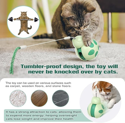 Interactive Cat Treat Toys,Rolling Ball Shape with Teaser Wand on Top,Treat Dispense for Slow Feed and Healthy Diet,Funny Exercise,Safe Play Pet Toy Indoor for Bored Kittens&Adults Cats