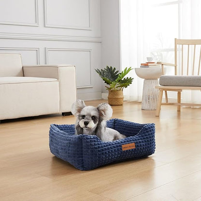 Modern Threads Ultra Soft Plush Pet Bed for Small and Medium Dogs with Elegant Texture and Stylish Design, Removable Washable Cover, Blue, (24" L x 20" W x 8" Th)