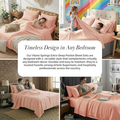Southshore Fine Living, Inc. 4-Piece Dorm Sheets Twin XL Set, 21-Inch Extra Deep Pocket Sheet Set, Deep Pocket Twin XL Fitted Sheet, Blush Pink Pillow Cases Standard Size, Blush Sheets