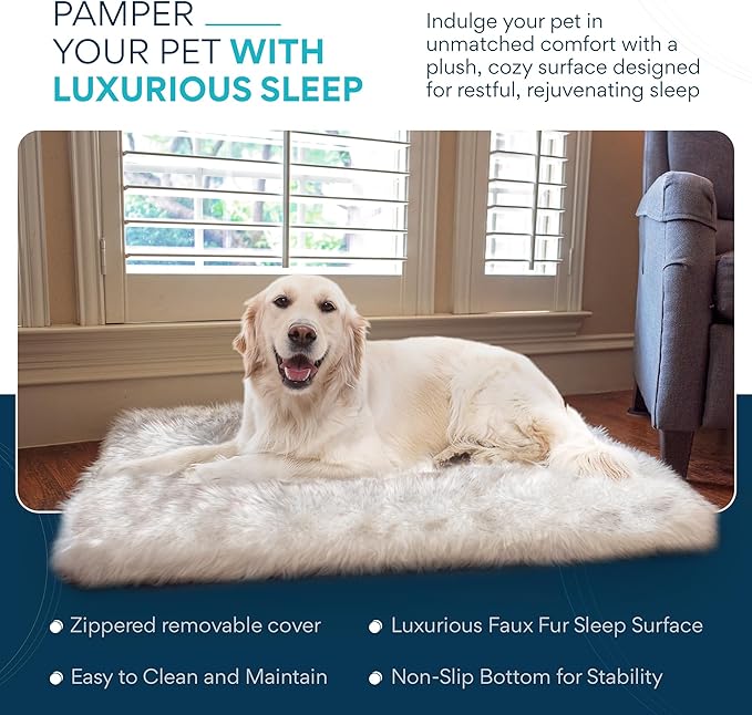 MAVERICK Premium Dog Bed, Orthopedic Dog Bed with High-Grade Memory Foam, Luxurious Faux Fur Sleep Surface, Water-Resistant Liner, Removable & Washable Cover, Non-Slip Bottom for Comfort & Support
