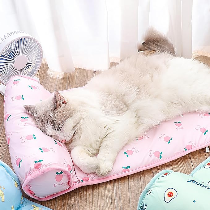 PUMYPOREITY Cooling Dog Bed, Pet Cooling Mat with Pillow, Ice Silk Cooling Dog Blanket, Self Cooling Pad for Cat,Dog, Washable Summer Pet Mat for Kennel, Crates, Sofa, Floor, Green, L
