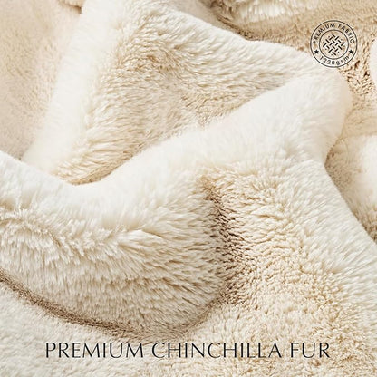 EVERGRACEHOME Luxury Soft Faux Chinchilla Fur Throw Blanket for Couch, Warm Thick Heavy Winter Throw Blanket 1220GSM for Bed, Fluffy Cozy Mink Blanket with Reversible Velvet, Arctic White, 50"x60"