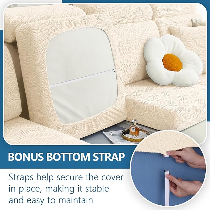 hyha Individual Couch Cushion Covers, Stretch Magic Sofa Seat Cushion Covers Washable, Dog Couch Sofa Slipcover for Pets, Kid with Elastic Bottom(3PC, Beige)