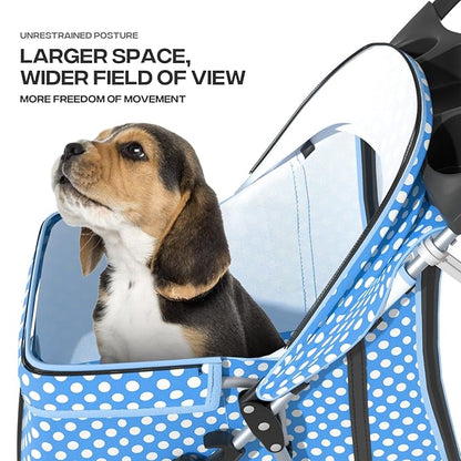 Pet Stroller for Small Dogs 10 lbs, Dog Stroller for Medium Dogs 30 lbs, Cat Strollers for 2 Cats, 3 Wheels Foldable Jogger Puppy Stroller with Storage Basket and Cup Holder, Blue Polka Dots