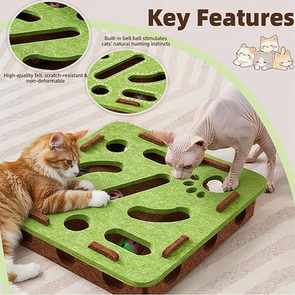 Interactive Cat Puzzle Feeder Toy - Felt Maze Box with 3 Jingle Balls for Indoor Cats Kittens | Mental Stimulation, Slow Feeding, Fun Exercise & Natural Hunting Instincts
