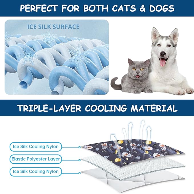 Paw Legend Cool Dog Mat for Dogs & Cats - Summertime Pet Cooling Mat & Blanket, Washable Fabric, X-Large