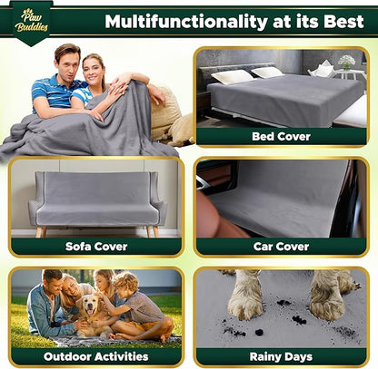 Paw Buddies Premium Waterproof Blanket 80"x90" Velvet-Feel Reversible Throw – Leakproof, Machine Washable Bed & Sofa King Size Protector for Couples, Pets & Travel + Bonus Small Blanket