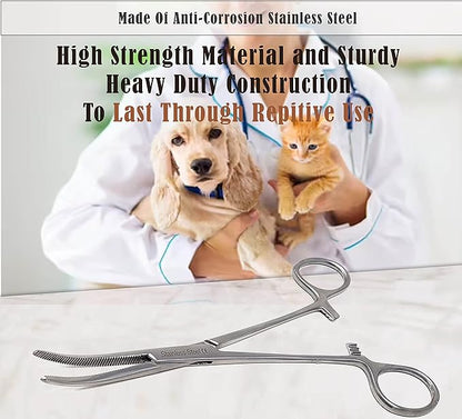 Dog Pet Ear/Nose Hair Puller Grooming Hemostat Locking Forceps Curved Pliers, 5.5" (14cm) Full Serrated Clamps Stainless Steel (Silver)