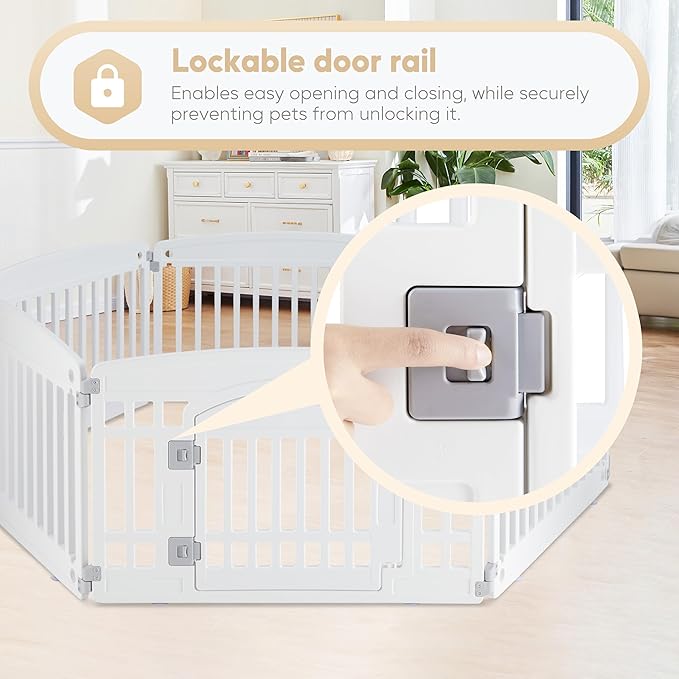 Simple Deluxe 24" 6-Panel Dog Playpen, Durable Pet Playpen with Secure Locking Door for Puppies & Small/Medium Dogs, Portable & Foldable Pet Fence, White
