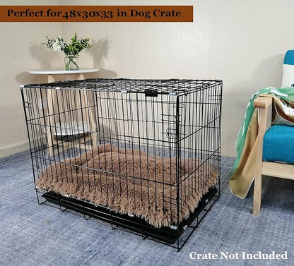 Coohom Deluxe Plush Dog Bed Pet Cushion Crate Mat,Fulffy Comfy Kennel Anti-Slip Washable Pad for Medium Large X-Large Dogs(XX-Large, Khaki)