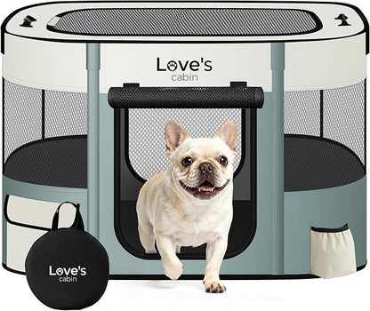 Love's cabin Pet Puppy Dog Playpen, Small Dog Tent Crates Cage Indoor/Outdoor, Portable Exercise Playpen for Cat, Foldable Pop Up Dog Kennel Playpen with Carring Case (S, Gray Green)